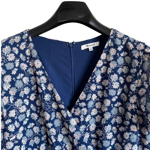 Madewell Blue French Floral Faux Wrap Midi Dress Short Sleeve Size 10 - Picture 3 of 9